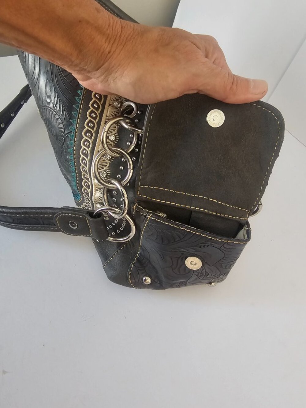 Montana West Bag Gray Western Chain Studded Bling Boho - Picture 10 of 12